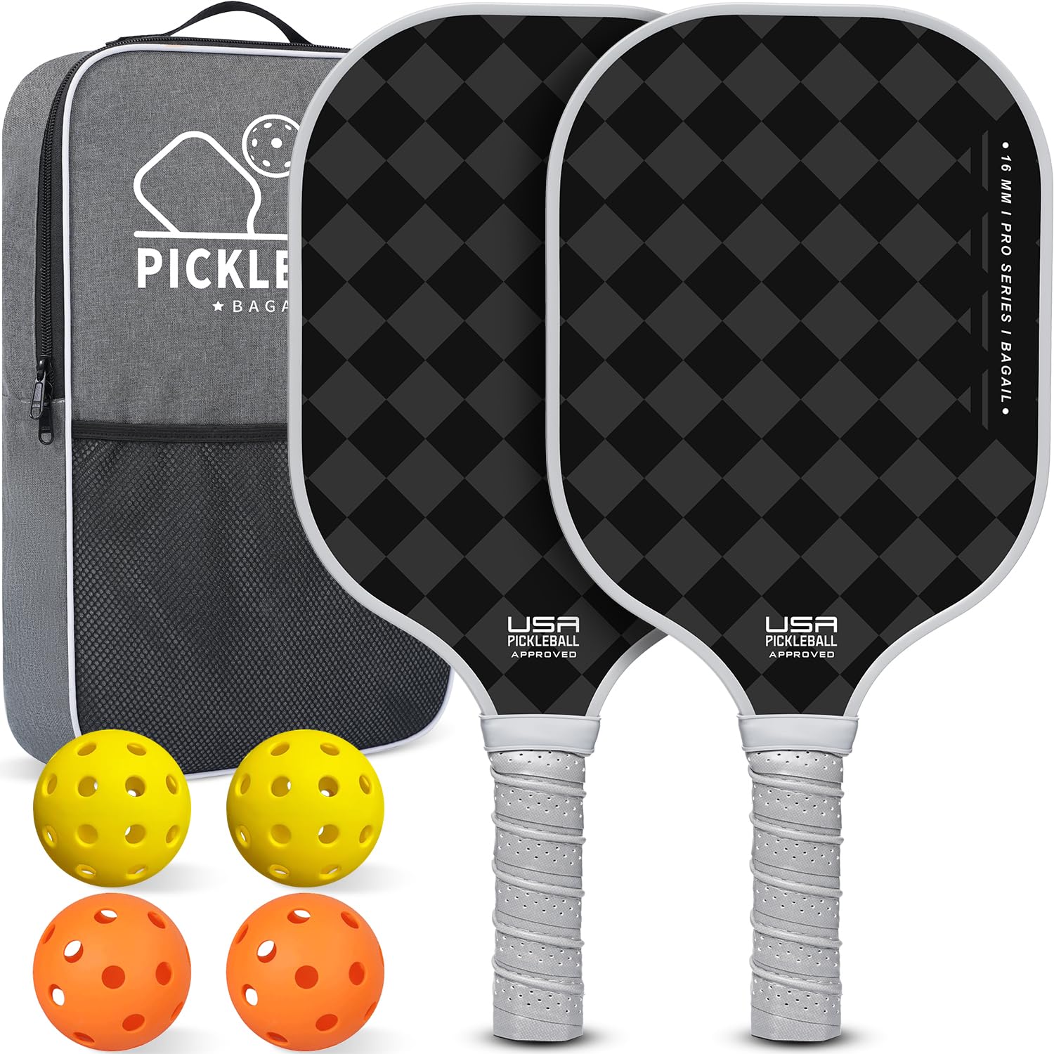 

BAGAIL Pickleball Paddle Racket USAPA Approved Honeycomb Non-slip Sweat-absorbing Grip 4 Pieces with 4 Pickleballs Carry Bag Suitable for Beginners