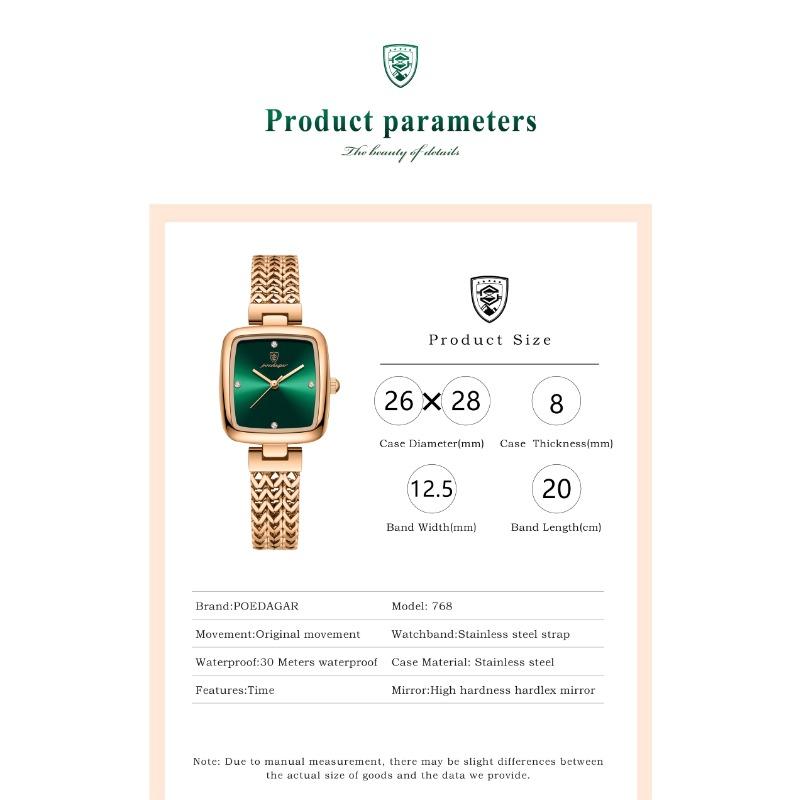 POEDAGAR Luxury Square Watch for Woman Waterproof Stainless Steel Quartz Watches Female Elegant Dress Simple Ladies Watch