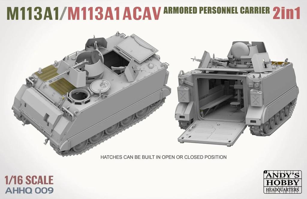 Takom Andy's Hobby HQ 1/16 Scale American M113A1 Armored Personnel Carrier/M113A1 ACAV 2-in-1 Plastic Model Kit (TKOAHHQ-009)