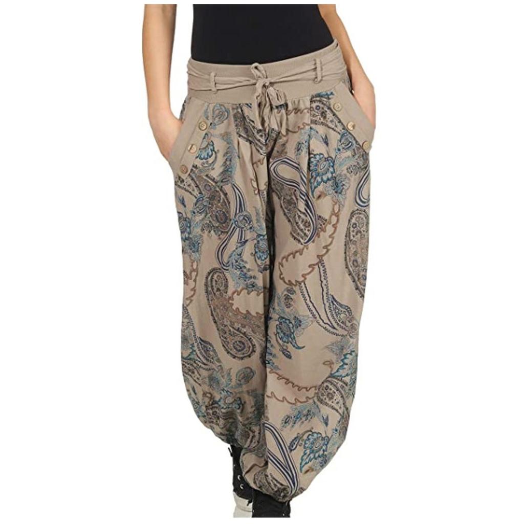 Dame Hverdagslig Pluss Størrelse Trykk Elastisk Midjebelte Rett Løse Lange Bukser