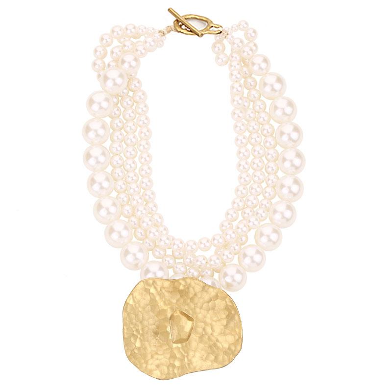 

Statement Vintage Pearls Necklace with Geometry Pendant Women Girl Trendy Vintage Wedding Party Jewelry