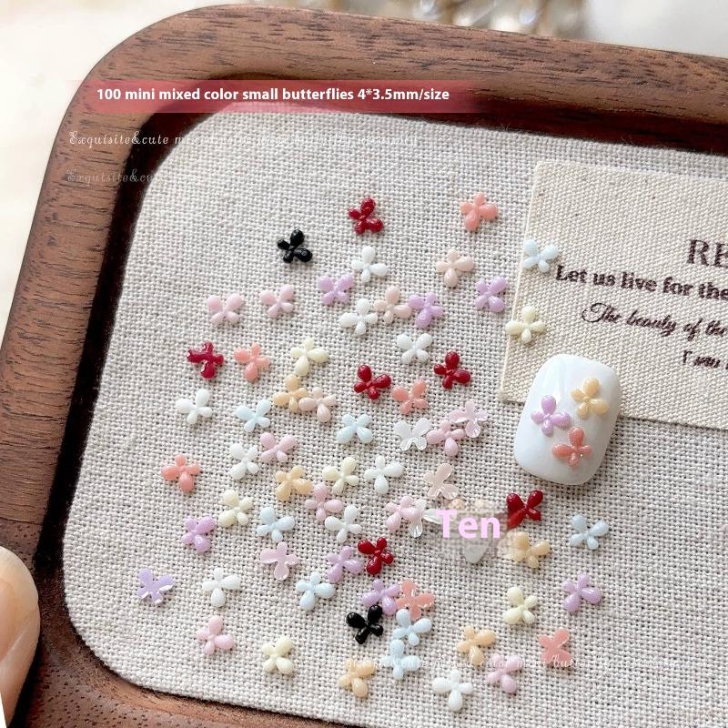 100 Pezzi Decorazioni per Unghie Mini Colori Misti Fiocchi Resina Fondo Piatto Decorazione Unghie Charms per Unghie Accessori