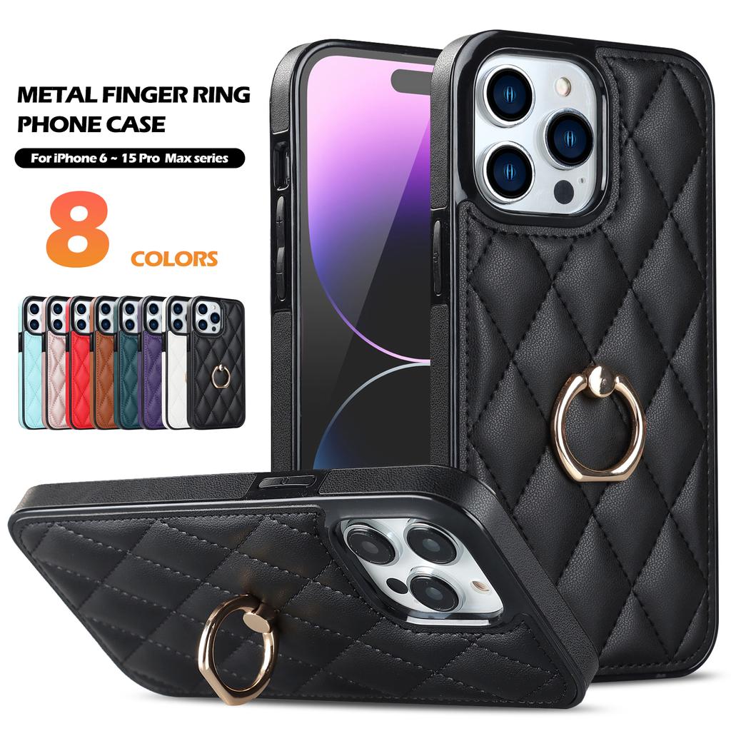 Luxury Leather with Ring Holder Soft Case for iPhone 15 14 13 11 Pro Max 12 Mini XS XR X 8 7 6 6S Plus 14Pro 13Pro Shockproof Cover