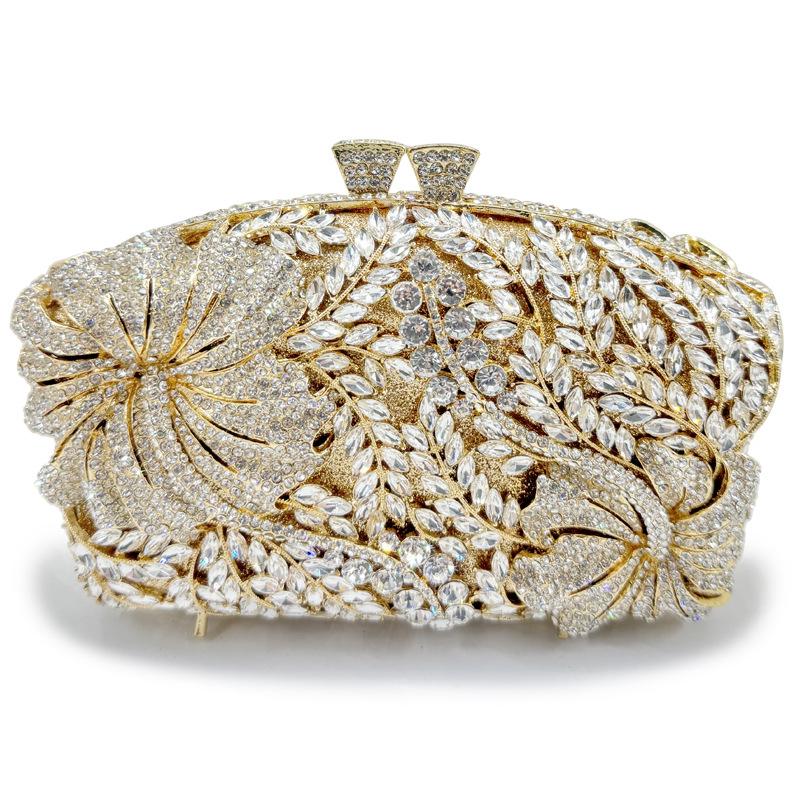 Sac de soirée pour femme à fleurs et diamants Sacs à main Nouveau Cristal Mariage de mariée Strass Pochette Sacs WHTUOHENG Sacs à main Pochette de soirée
