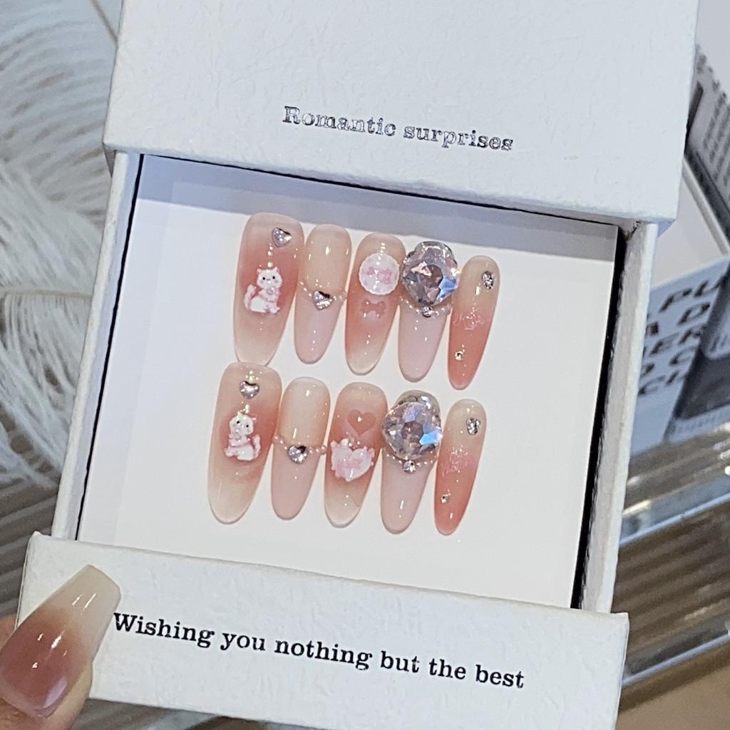 Girls' Pink Atmosphere Kitten French Peach Cocoa Nail Stickers