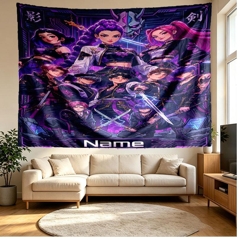 Custom Name Personalized Demon Hunters Kpop Print Tapestry, Wall Art Decor, Bedroom, Dorm, Apartment, LivingRoom, Party Backdrop, Gift for Birthday