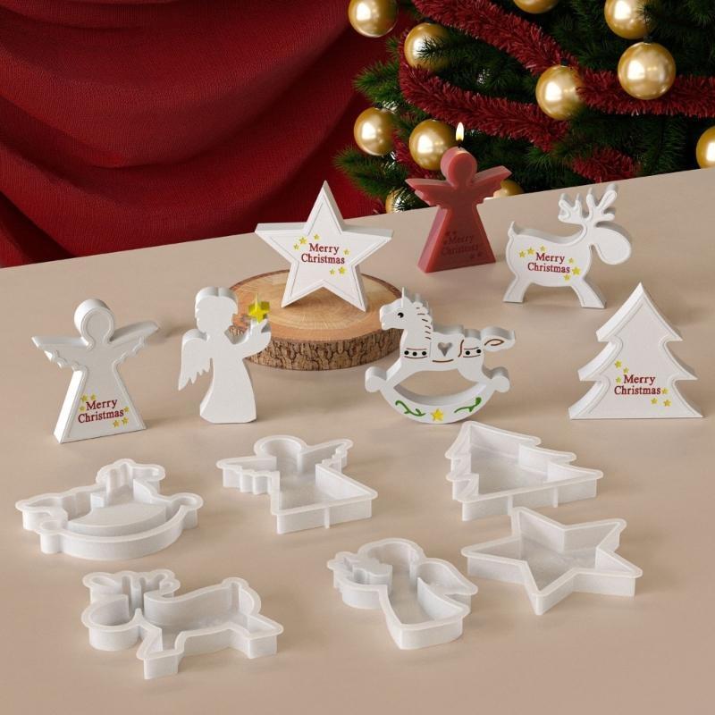 Christmas Molds Silicone Reindeer Rocking Horse Star Angel Boy For DIY Holiday Decorations Crafting A0KF