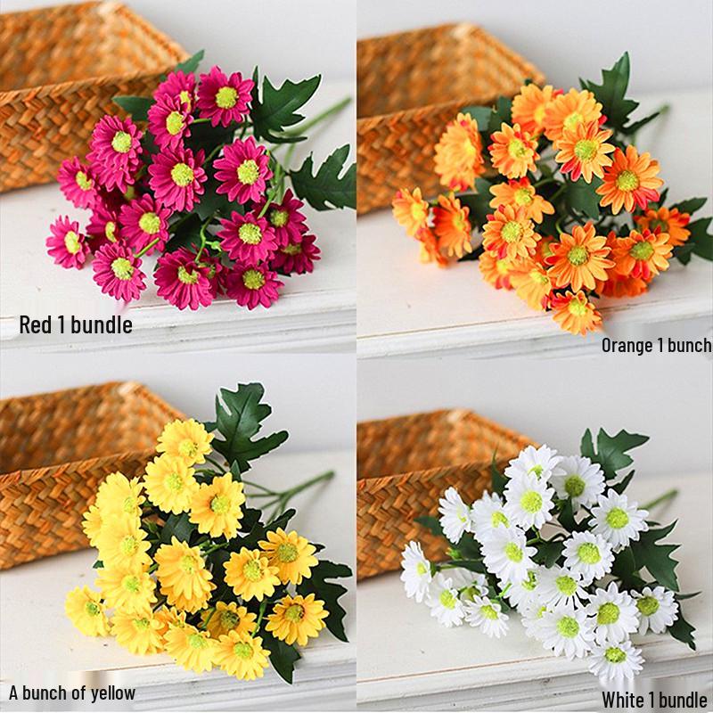 Little Daisy Chamomile Artificial Flower Arrangement - Dried Silk Bouquet for Table Decor and Photo Props.