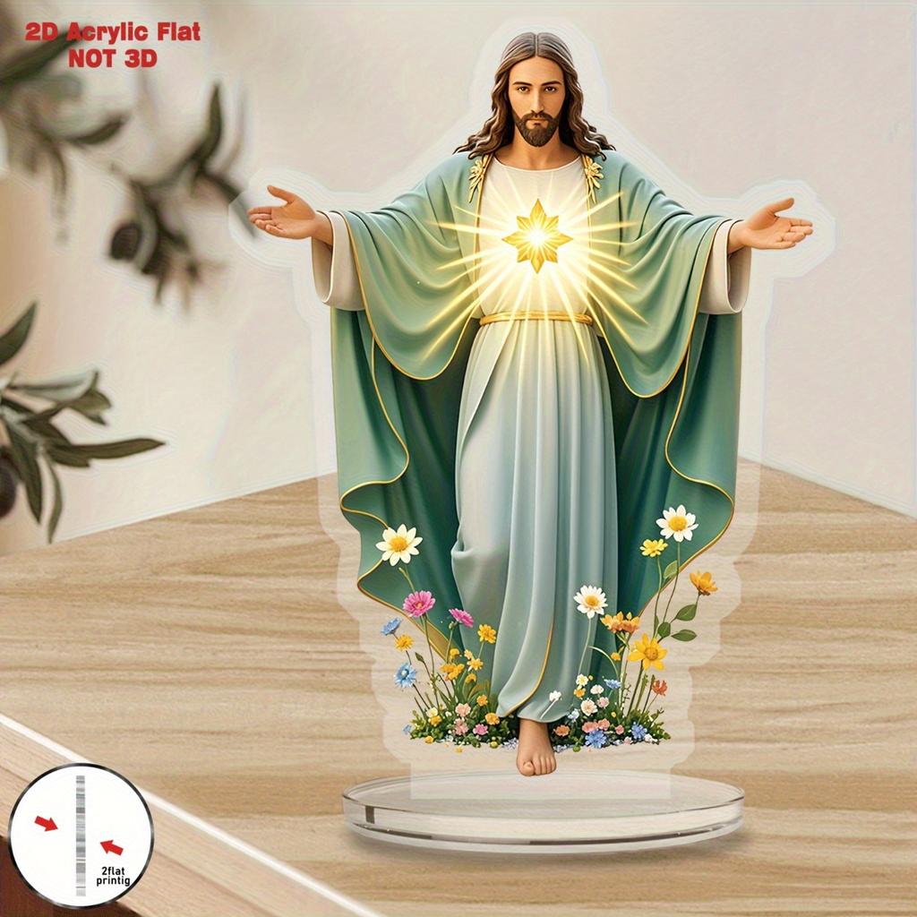 2Dflat acrylic jesus religious ornament - tabletop decoration for home, church, office - christmas, easter, wedding gift