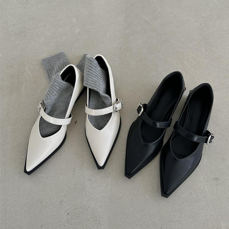 2025 Neue Mary Jane Schuhe Frühling Herbst Spitzschuh Niedriger Absatz Damen Flache Einzelpumps Damen Mode Schnallenschuhe