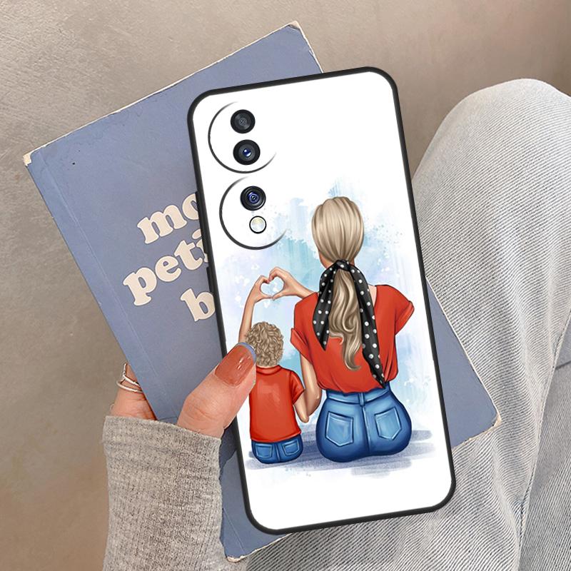 Black Brown Hair Baby Mom Girl Son Case For Honor Magic 8 Pro 5 6 7 Lite Cover For Honor 200 400 90 70 50 X8a X8b X9a X9b X9c