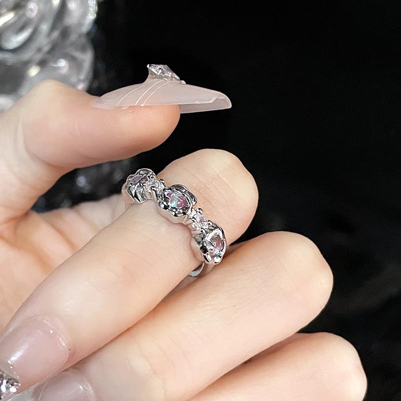 Niche Design Cold Wind Advanced Sense Zircon Chain Moonstone Open Ring Personalized Index Finger Ring Female