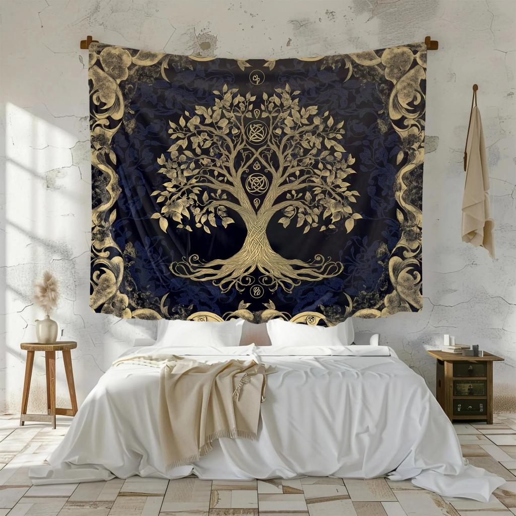 Boho Tree of Life Tapestry Wall Art Peach Skin Fabric for Bedroom Living Room Zen Home Decor Meditation Spiritual Backdrop