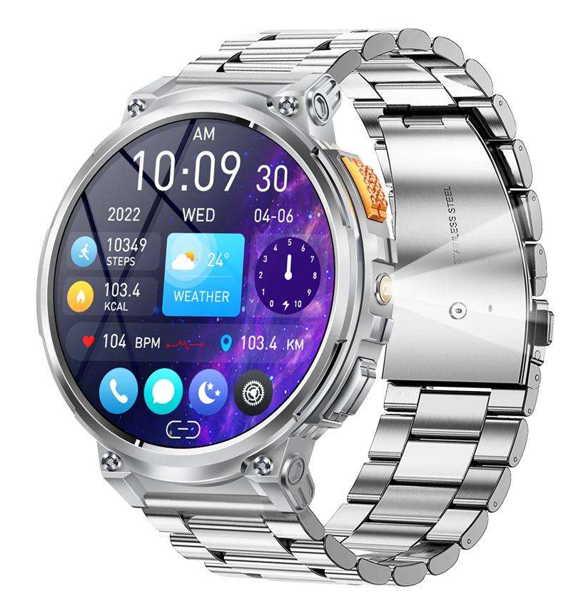 K66 Smart Watch Men Flashlight Bluetooth Call 1.85inch 128MB Memory 730mAh Large Battery LED Light Outdoor Sport Smartwatch