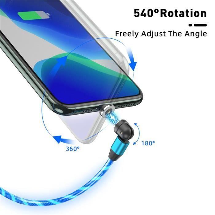 Red type c-1m -câble magnétique usb type c avec éclairage led rotatif à 540 °,charge rapide,câble usbmicro,pour iphone 12