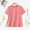 ZANZEA Women Casual Round Neck Solid Color Summer Short Sleeve T-Shirts
