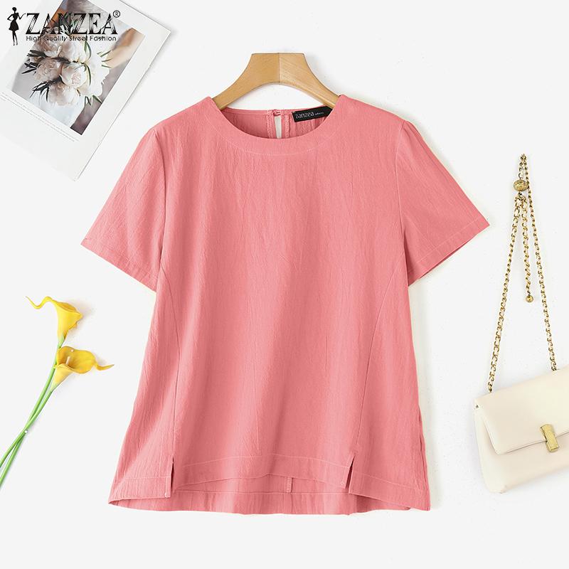 ZANZEA Women Casual Round Neck Solid Color Summer Short Sleeve T-Shirts