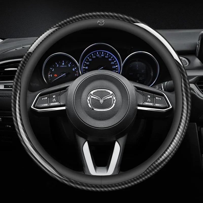 

2025 Горячая карбоновая кожаная накладка на руль автомобиля для Mazda 3 5 6 SKYACTIV Axela Atenza CX30 CX5 CX8 CX9 MX5 RX8 RX7 BT50 Ac