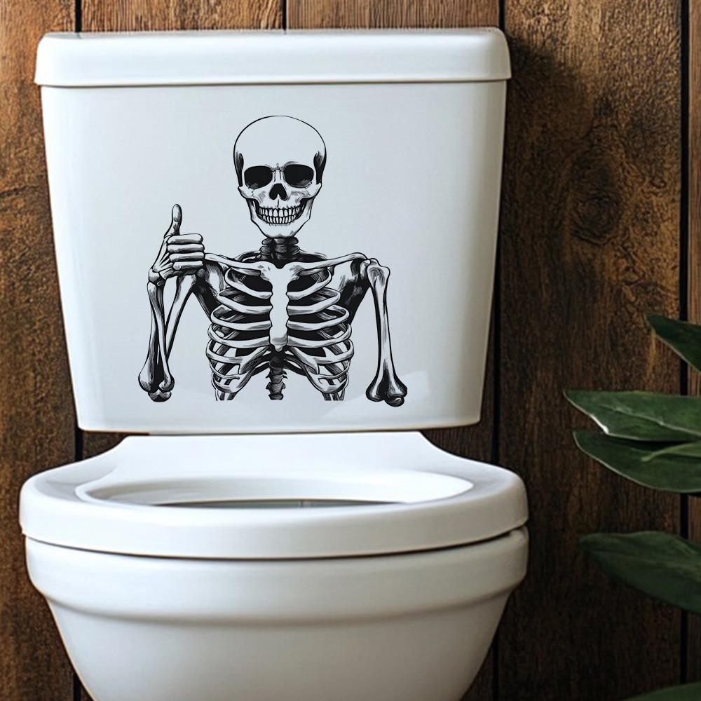 Pvc Closestool Modern Sticker Wall Decor With Smiling Skull For Living Room