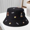 Hat female embroidery cartoon bear bucket hat versatile sunscreen sun hat student face cover spring and autumn basin hat tide