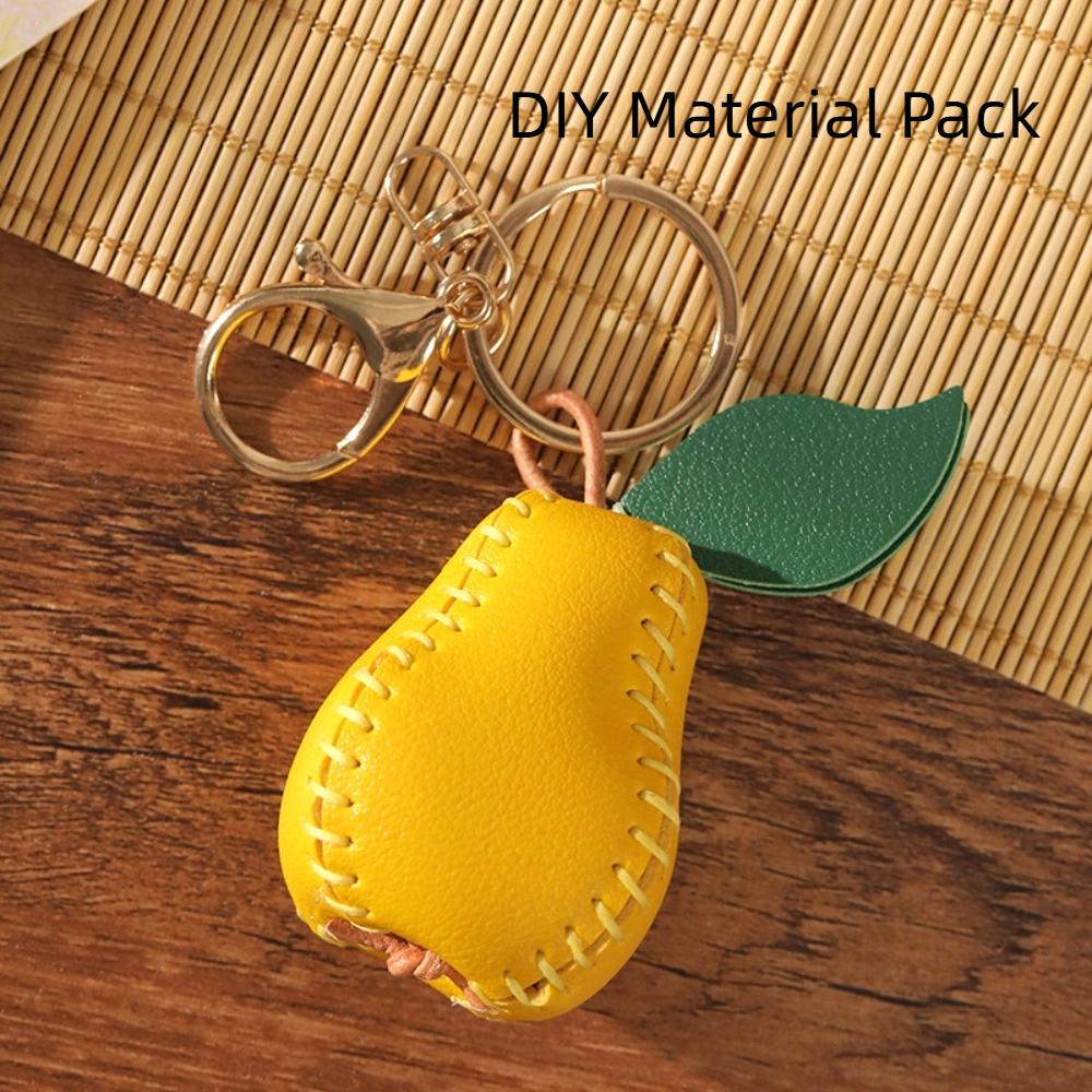 Pear Fruit Bag Pendant Cute Leather Keychain Lovely DIY Material Package Keyring  Women