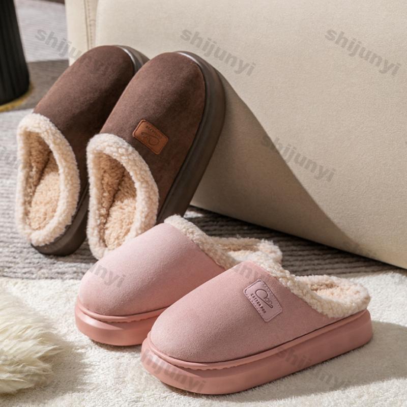 Fashion Women Indoor Fluffy Slippers Female Winter Thick Sole Warm Plush Soft Plush Anti-slip Shoes Couple Home Floor Cotton Slippers