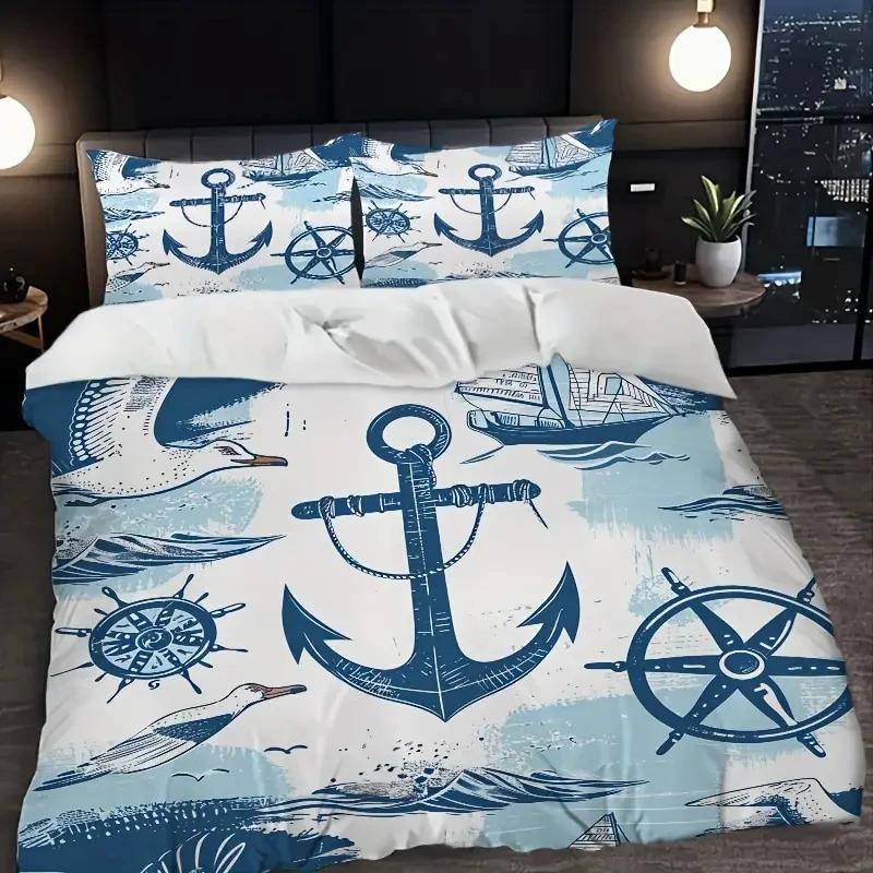 Anchor Pattern Bedding Set Set, Suitable for All Seasons 3d Printed Bedding Set, Soft and Comfortable Bedding Set for Kids Adult