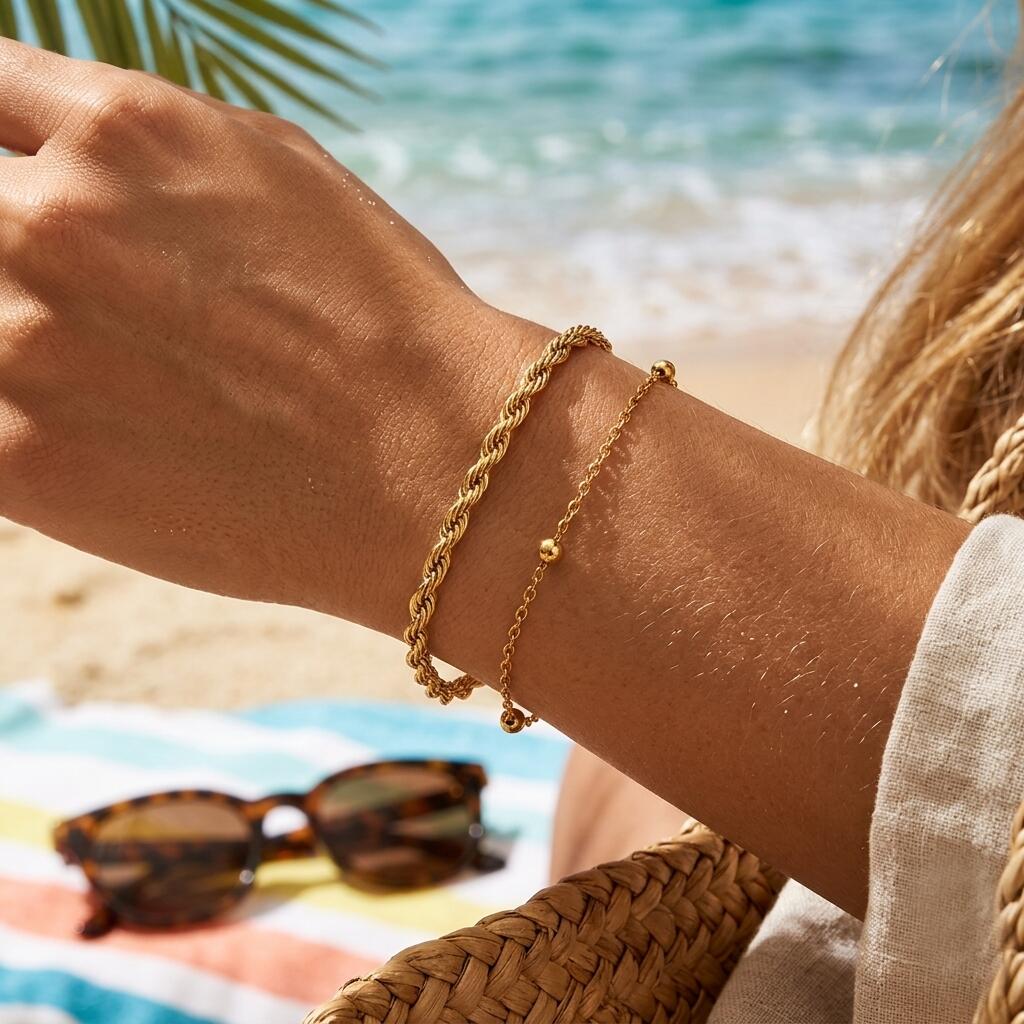 Minimalist Bracelet Women, Adjustable Layered Gold Plated Chain Bracelet Stainless Steel Tarnish Free Jewelry