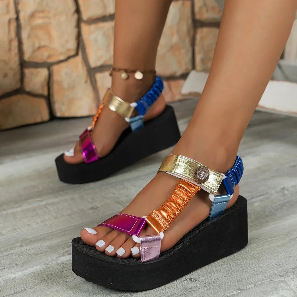 Platåsandaler Sommar Platta Damskor Fotklackar Strandsandaler Utomhus All-Match Casual Tofflor Stora Sandaler