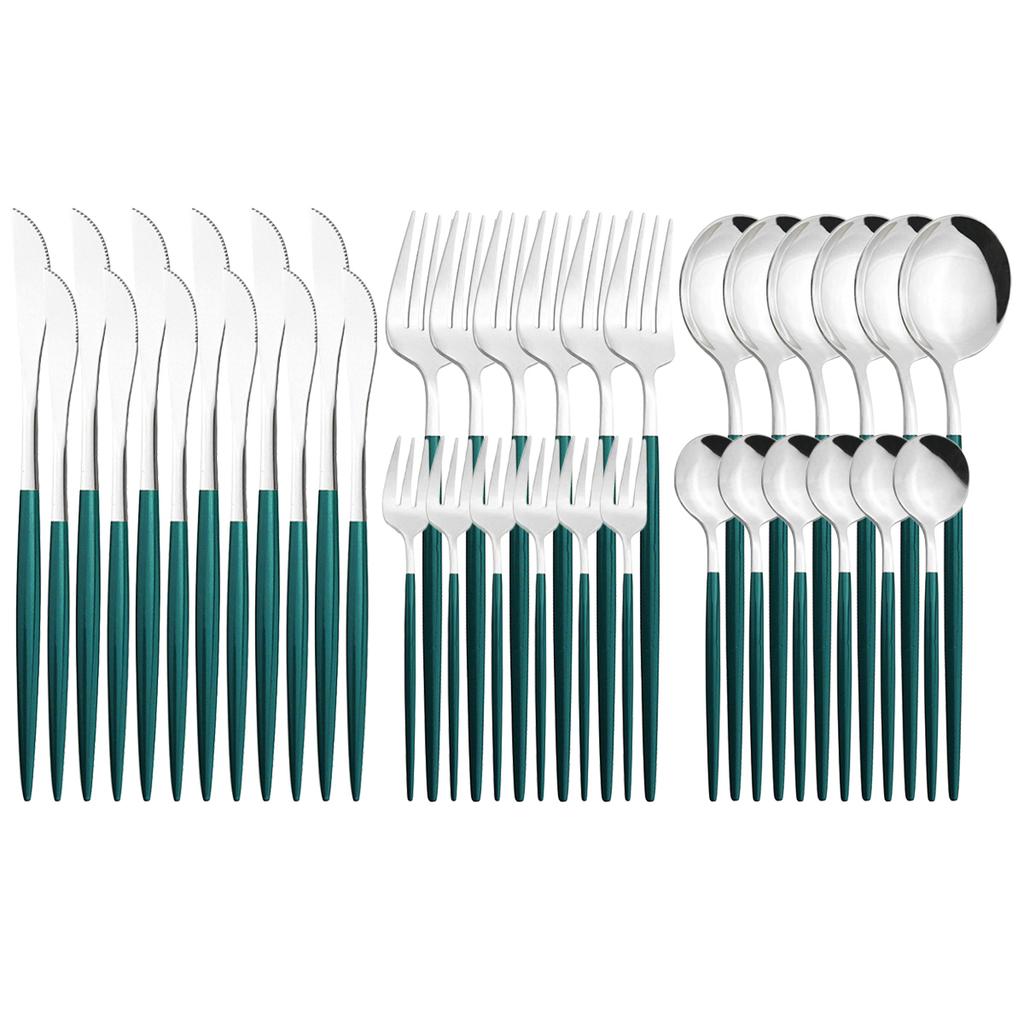 36Pcs Black Gold Cutlery Set Mirror Silverware Stainless Steel Dinnerware Dessert Knife Cake Fork Spoon Tableware Flatware Kitchen Wedding Accessories