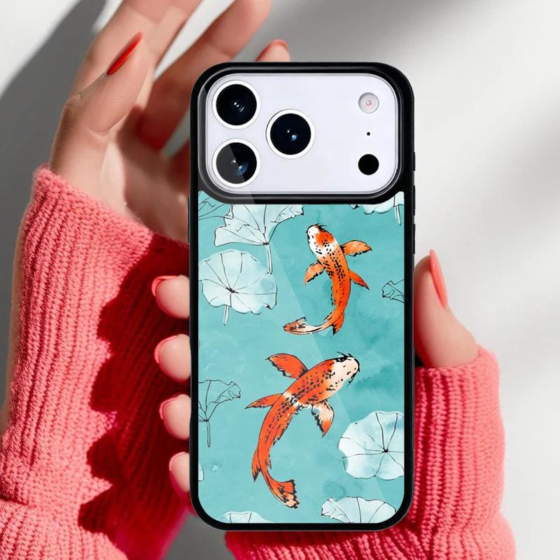 Japanese Koi Fish Phone Case for iPhone 17 16 15 14 13 Pro Max Back Cover for 12 11 Pro Coque