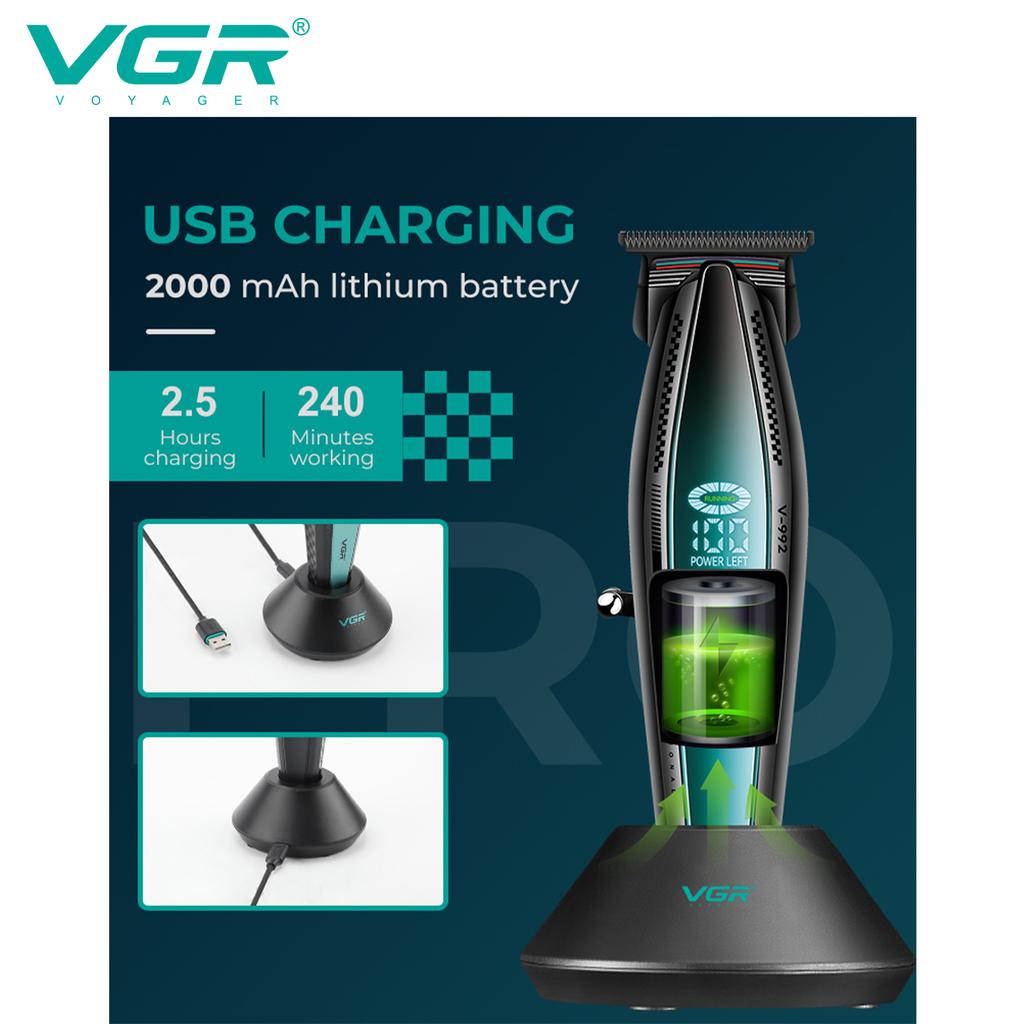 Original VGR V-992 Oil Head Clipper Hair Trimmer Professional Barber Cordless Clipper Electric Hair Cutting Machine Metal Hair Trimmer Digital Display