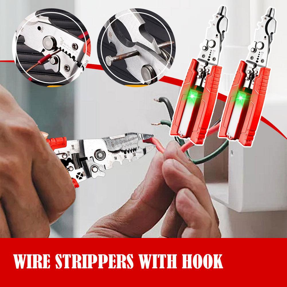 Wire Strippers With Hook Multifunction Stripping Pliers With Voltage Tester Versatile Wire Stripping Pliers Cutting Crimping New