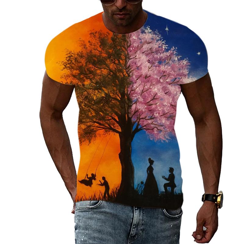 Summer Night Scene graphic t shirts Men Fashion Trend Creative Pattern T-shirt Hip Hop harajuku Handsome 3D Print t-shirts Tops