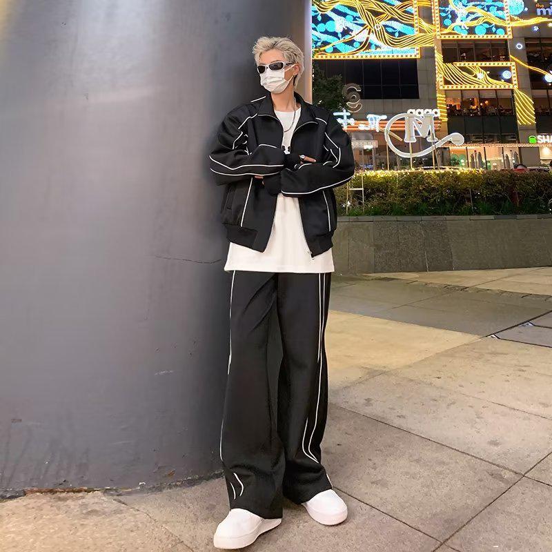 Men's High-End Casual Sportswear: Loose Cardigan Jacket & Wide-Leg Pants Two-Piece Set