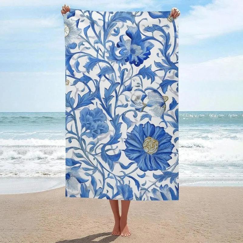 Tropical Flower Print Beach Towel Summer Boho Floral Pattern Quick Dry Sand Free Absorbent Lightweight Towel for Beach Pool
