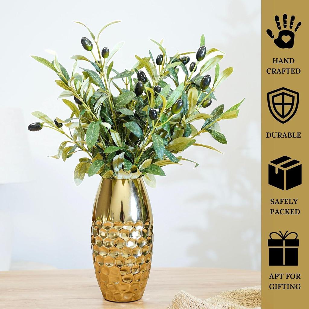 Indoor Living Room | Best Gift for Birthday Anniversary Valentine's Day |Golden Half Hammered Oblong Shape 1 Large Pcs (Flower Not Included)