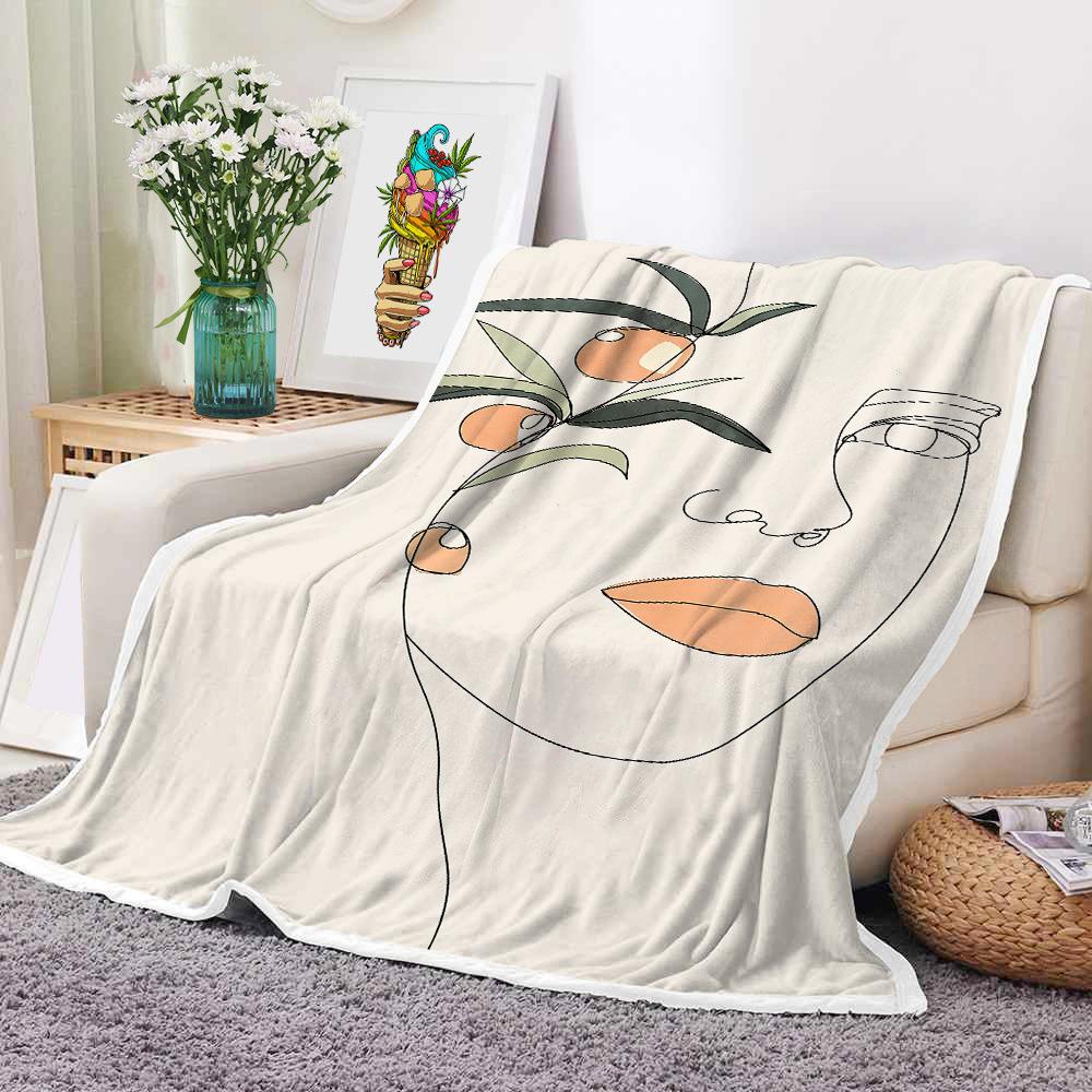 Mondrian Art Digital-printed Polyester Bedroom Velvet Flannel Soft Sofa Cover Blanket Fleece Soft Sofa Cover Blankets for Beds