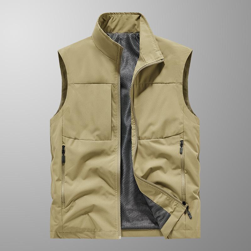 Weft Men's Beige/Black/Green Spring And Autumn Casual Vest For Vest Vest Outdoor Middle-Aged And Elderly Pocket Sleeveless Jacket Vest Cm