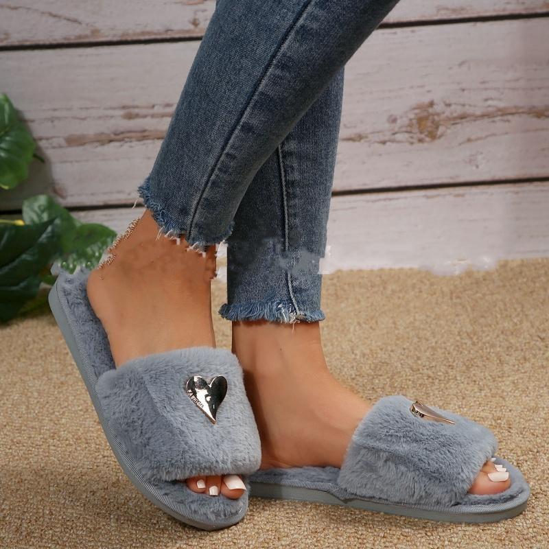 Heart shaped flat slippers women's cotton slippers
