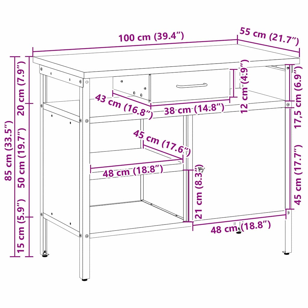 Workbench with Drawers Black and Gray 100 x 55 x 85 cm