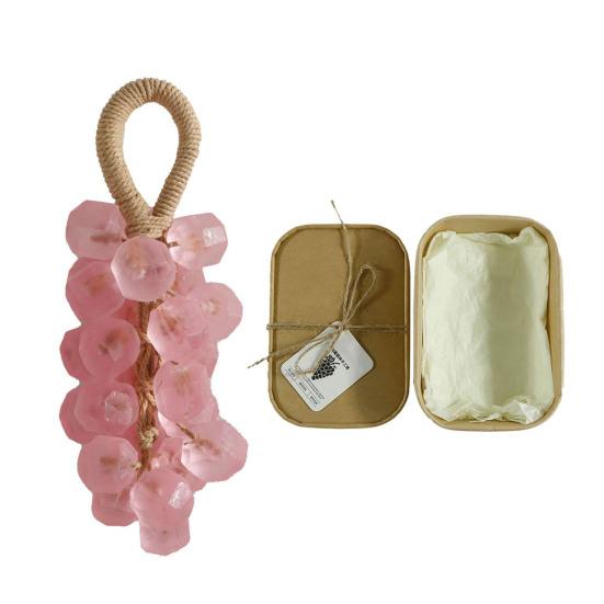 

Grape Soap on Rope Handmade Translucent Fruit Shaped Soap Decorative Bathroom Travel Hanging Soap for Shower Sink H