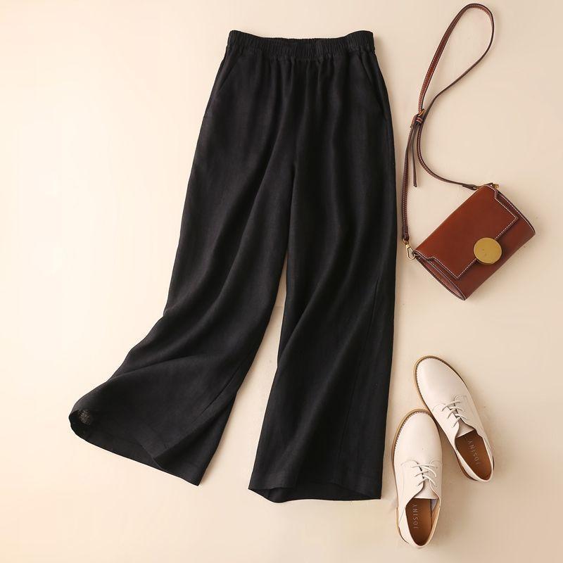 Cotton and linen wide-leg pants women's 2025 summer new women's pants thin large size loose nine-point casual pants high waist straight pants