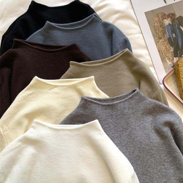 Women's Half Turtleneck Knitted Base Shirt Soft Skin-Friendly Pullover Sweater Autumn Winter Solid Color Stretch Knit Top