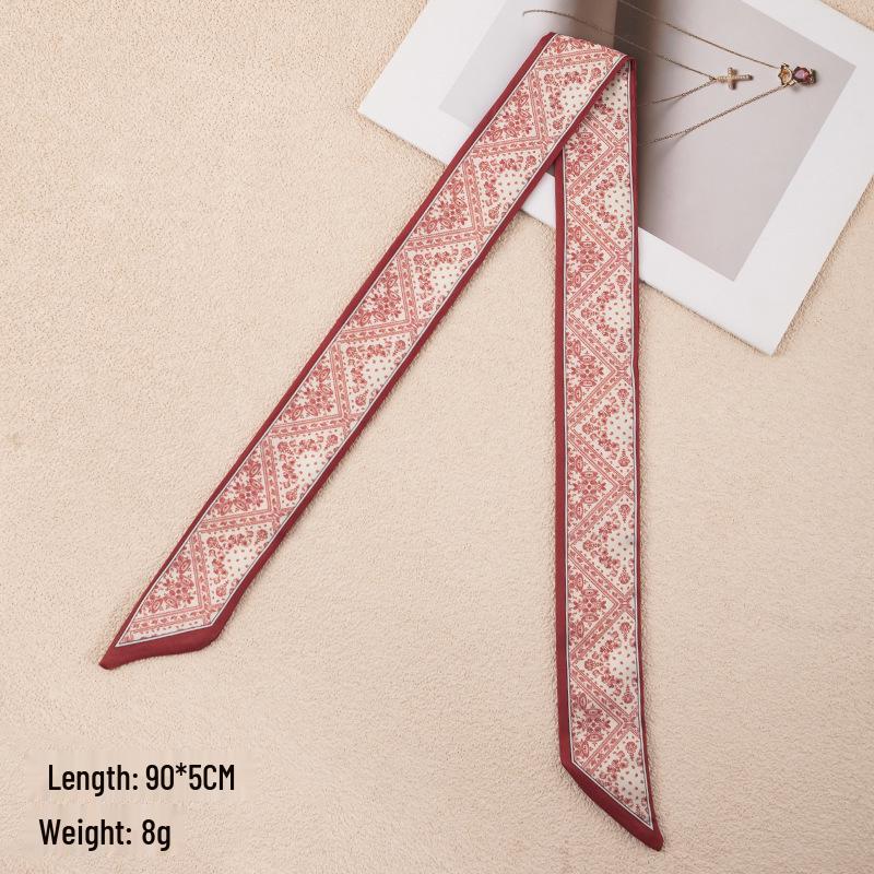 D Family Red Silk Skinny Scarf for Bag Handle, Headband, or Shirt Decoration