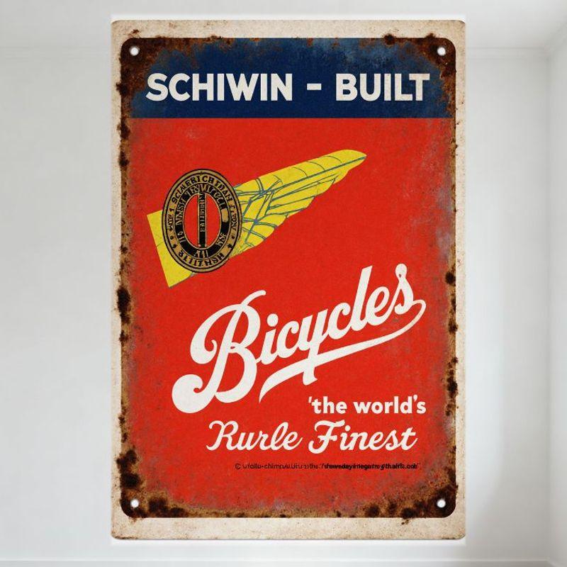 

Vintage Schwinn Bicycles Metal Sign Blue Red Weathered Rusty Retro Tin Sign for Bar Pub Home Cafe Wall Decor 20x30cm（7.8x11.8inch）