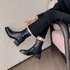 Autumn and winter women's Martin boots solid color leather large size women's boots versatile square heel leather boots new cowhide medium boots women