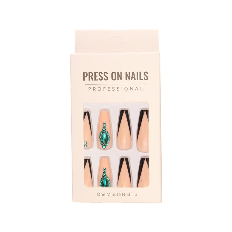 Long Green Glitter Nails - Removable Stylish Wearable Nail Art Stickers