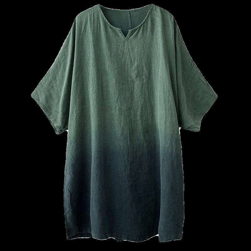 2026 Summer Retro Tie-Dye Oversized Linen Shirt - Loose Fit Mid-Sleeve Top