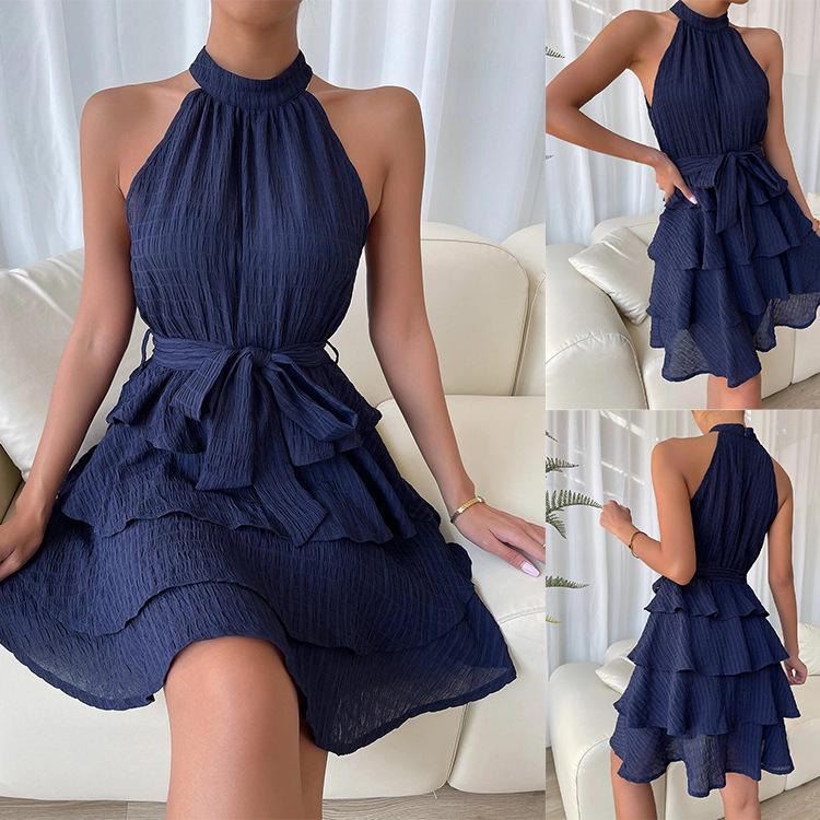 European & American Spring/Summer 2026 Women s Sleeveless Ruffle Spliced Dress In Stock S